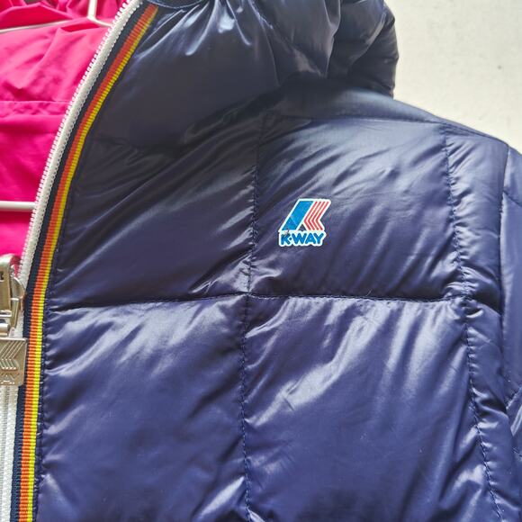 K-Way Reversible Hooded Puffer Rain Jacket Kids L 10/12 Pink/Purple - Picture 4 of 5